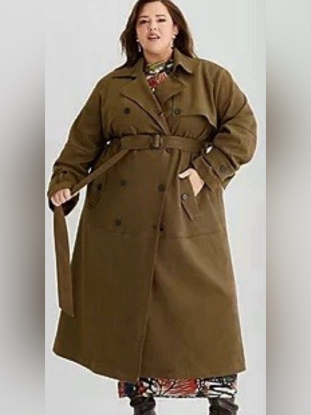 Ashley Graham|Brown Suede Double-Breasted full length Trench Coat,tie waist•NWT - Picture 7 of 17
